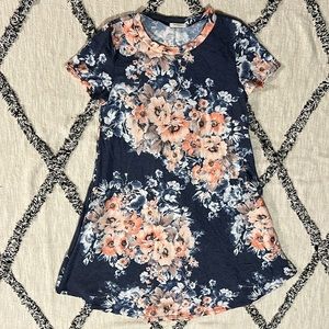 12PM by Mon Ami size S tshirt dress heather blue with flowers